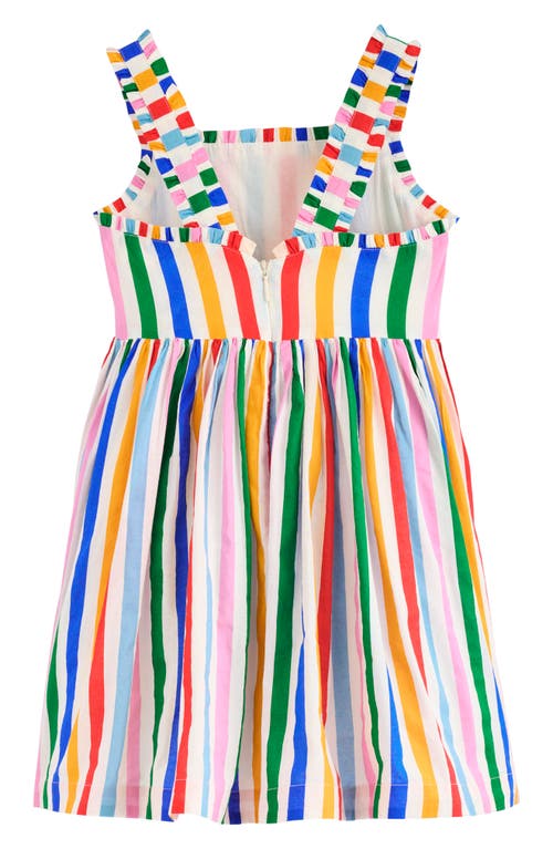 Mini Boden Kids' Luna Stripe Ruffle Cotton Sundress In Multi Rainbow Stripe