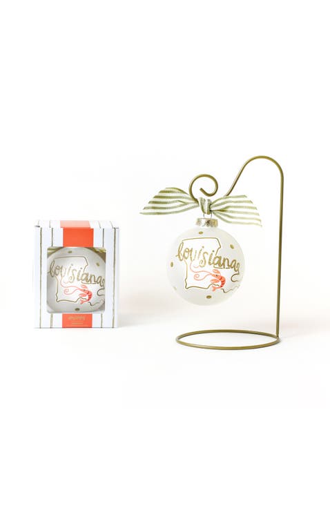 Louisiana Motif Glass Ornament & Gold Swirl Stand