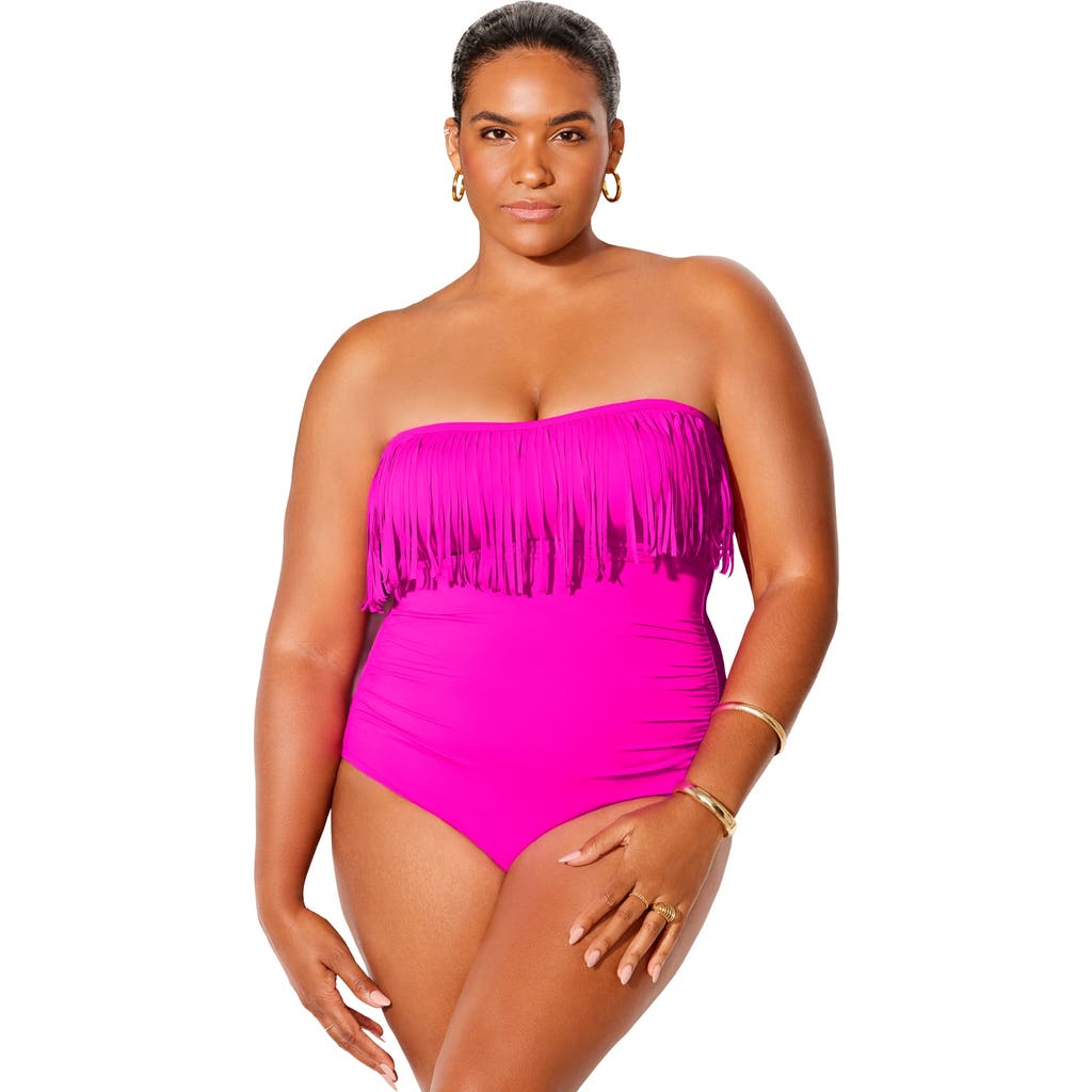 Swimsuits For All Fringe Bandeau One Piece Swimsuit In Pink