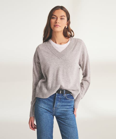 トップス 24AW ILEAN CASHMERE V-NECK KNIT Women's Long Sleeve V Neck Cable Knit Sweater Jumper 2024