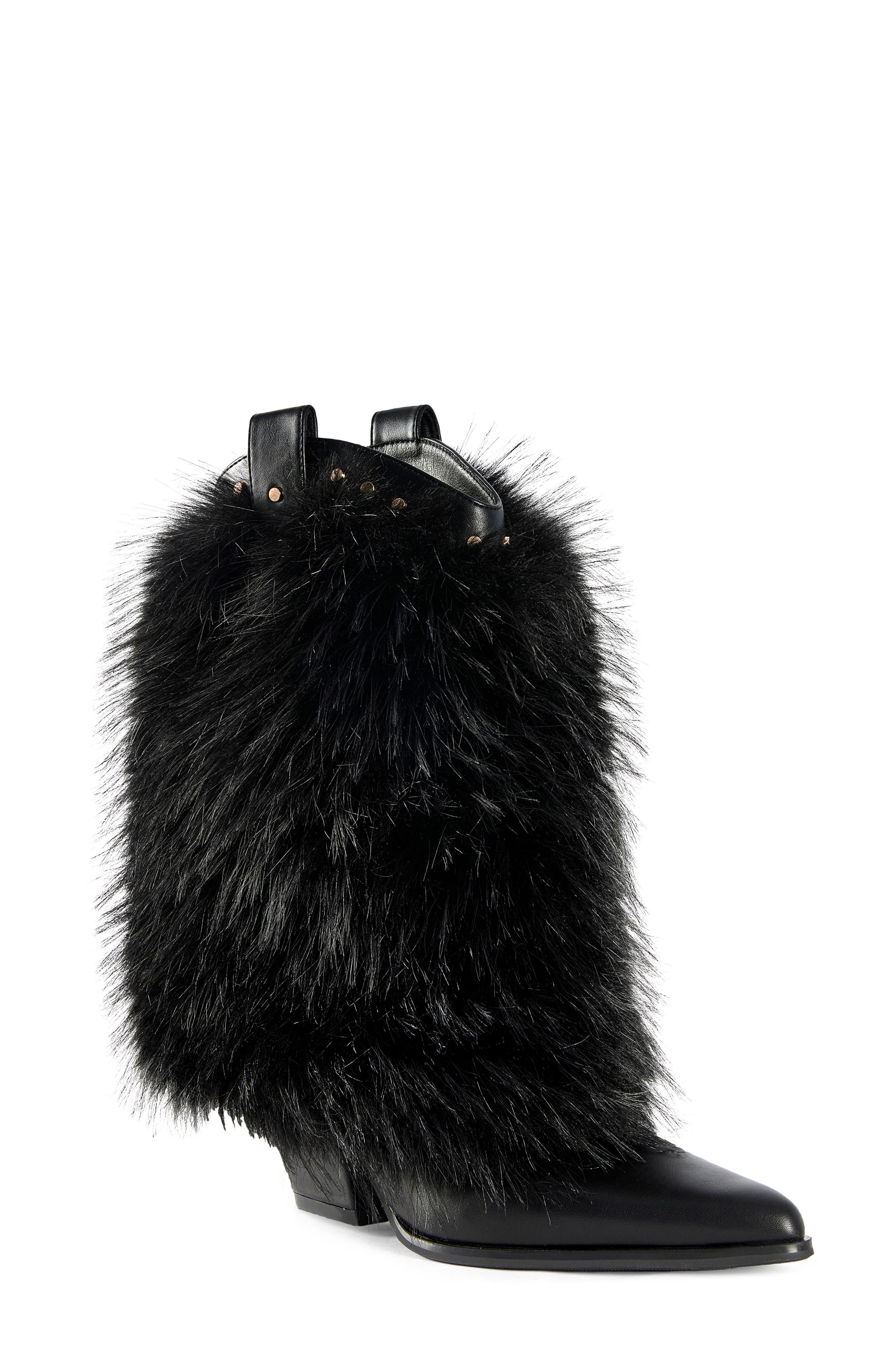 Violetta Faux Fur Western Boot, Main, color, BLACK