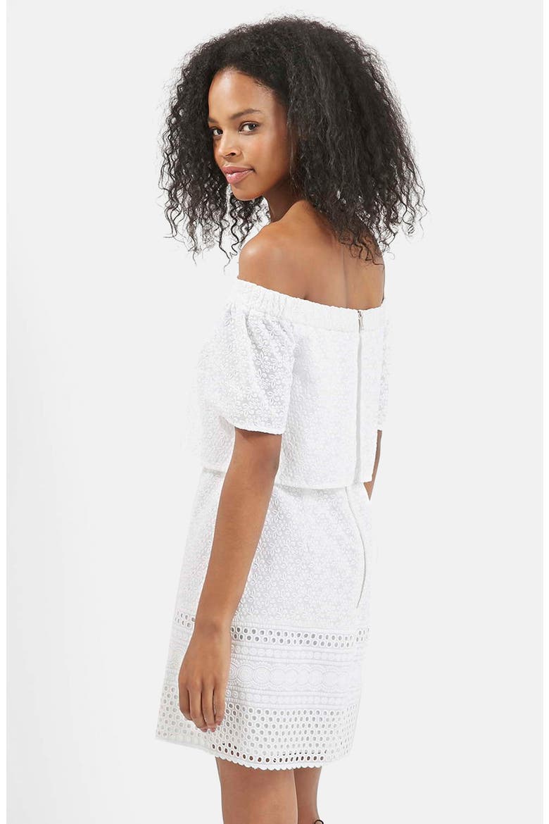Embroidered Off the Shoulder Dress, Alternate, color, WHITE