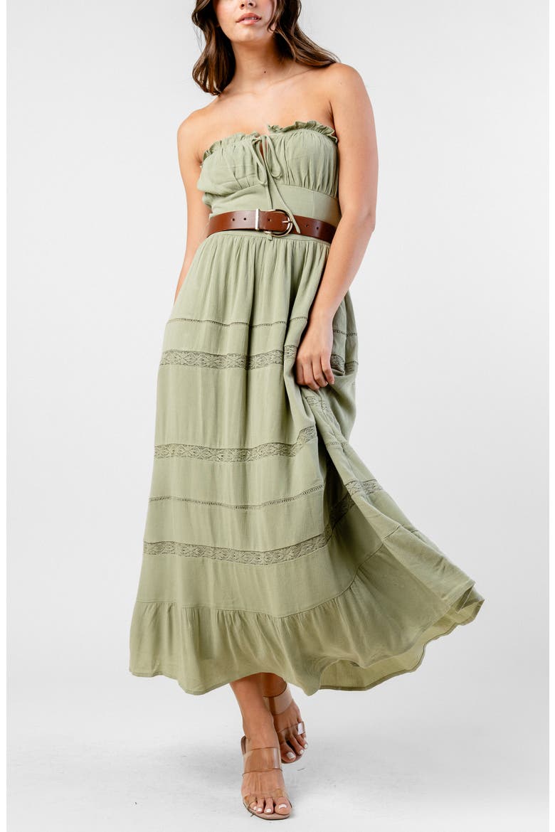 Strapless Long Crepe Dress, Alternate, color, SAGE