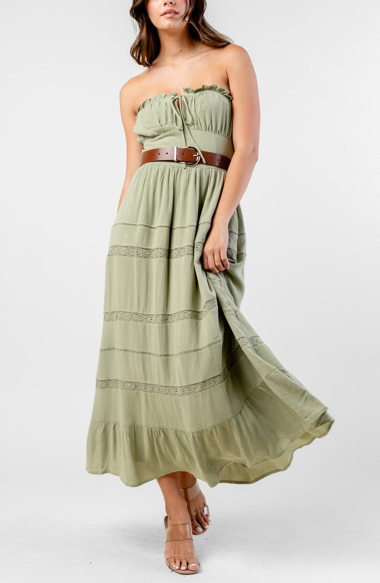 Beivy Strapless Long Crepe Dress, Alternate, color, Sage