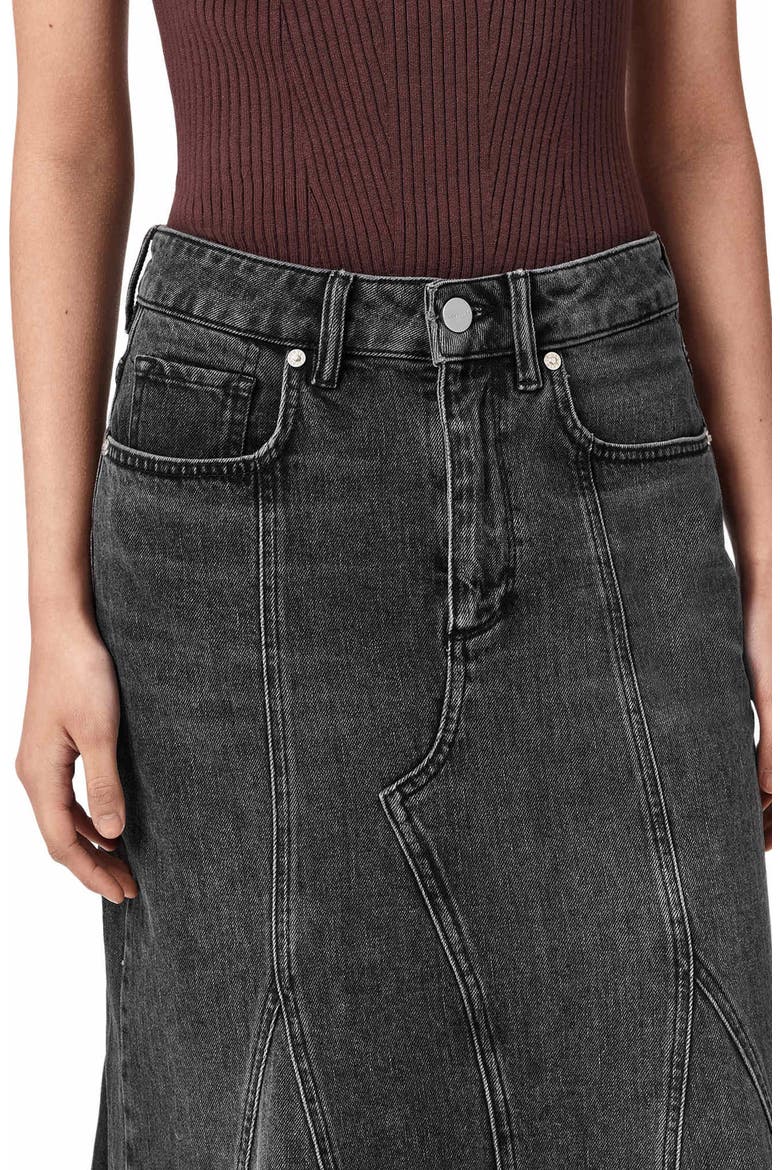 Alma Flare Denim Maxi Skirt, Alternate, color, WASHED BLACK