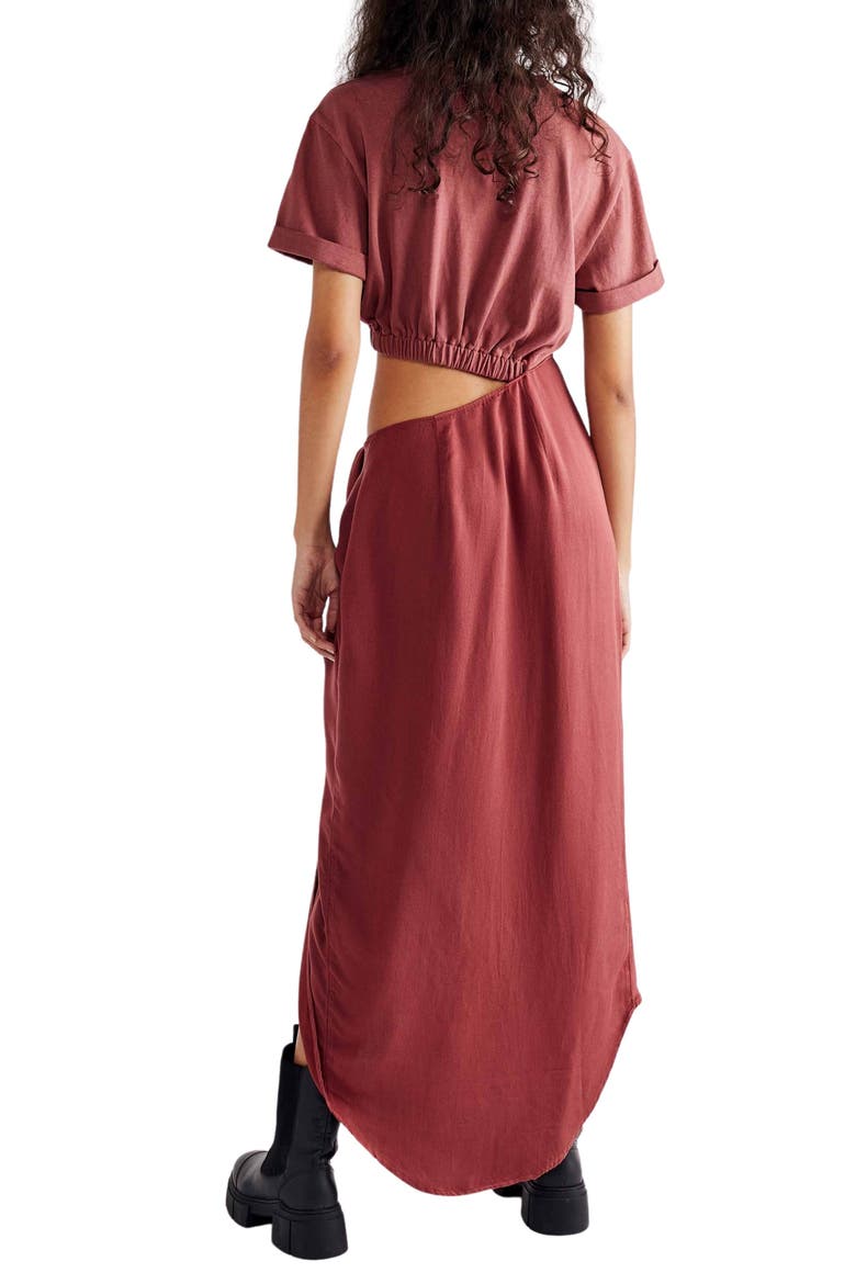 Rae Waist Cutout Asymmetric Dress, Alternate, color, REDWOOD