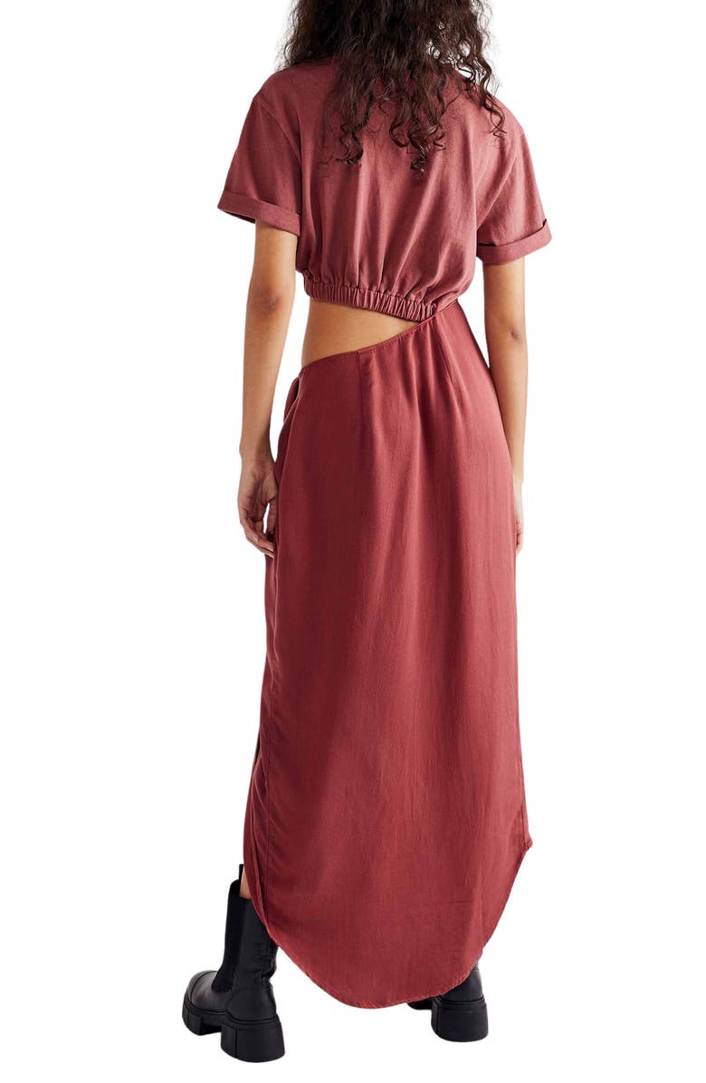 Free People Rae Waist Cutout Asymmetric Dress, Alternate, color, Redwood
