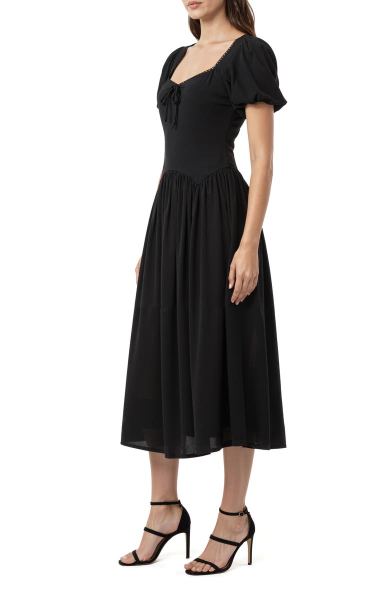 All in Favor Tie Front Drop Waist Midi Dress, Alternate, color, Black
