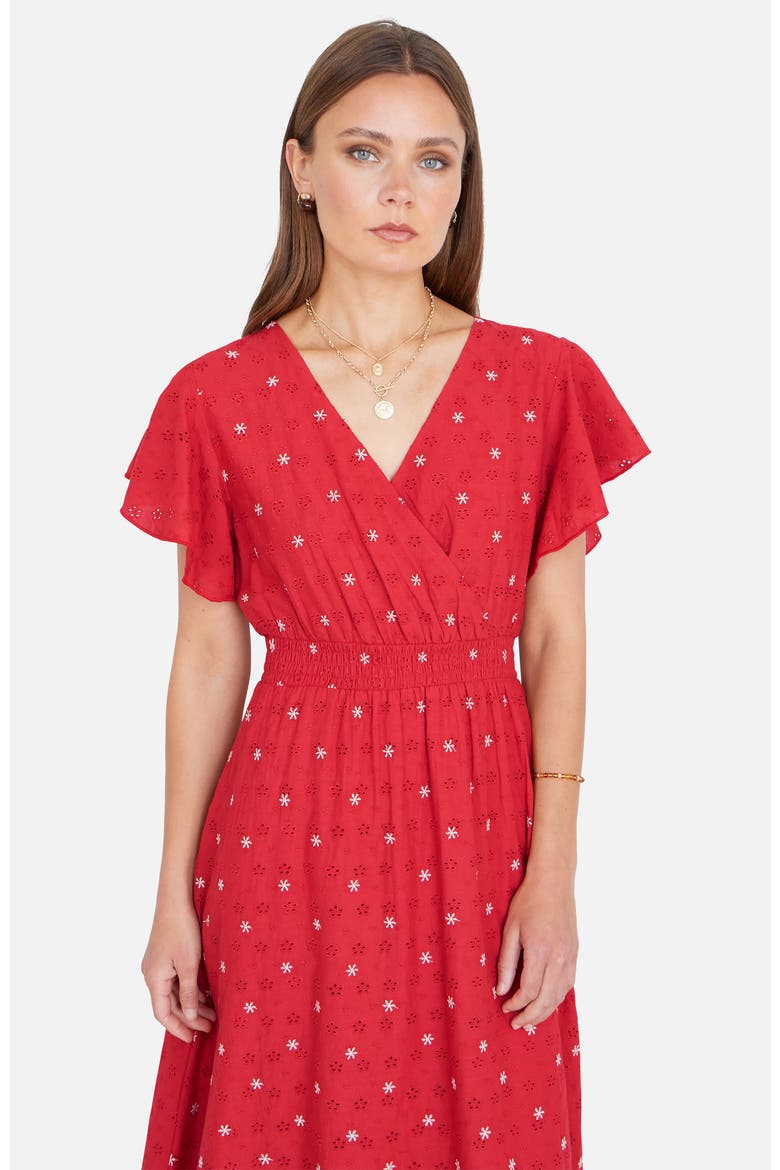 Broderie Anglaise Wrap Midi Dress, Alternate, color, Red