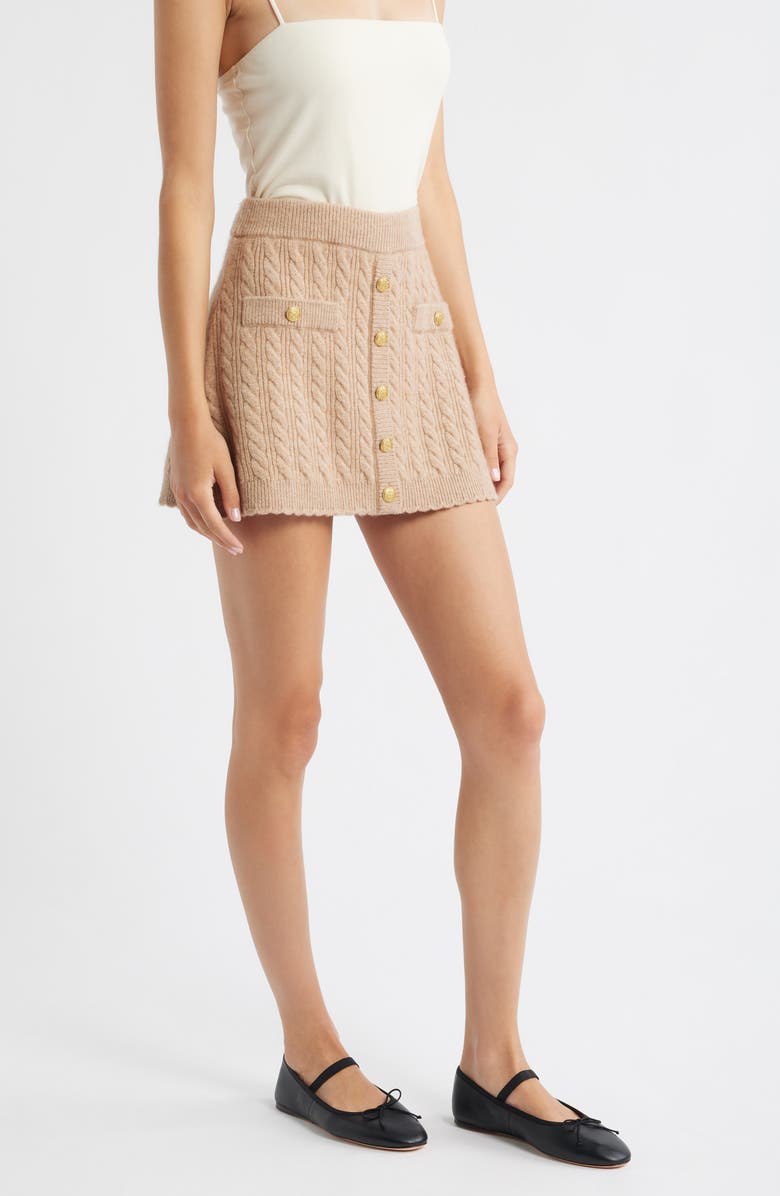 LoveShackFancy Berritt Cashmere & Wool Miniskirt, Alternate, color, Camel Melange