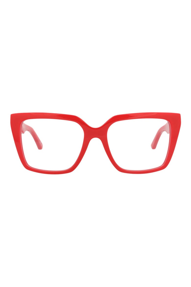 53mm Square Optical Glasses, Main, color, RED RED TRANSPARENT