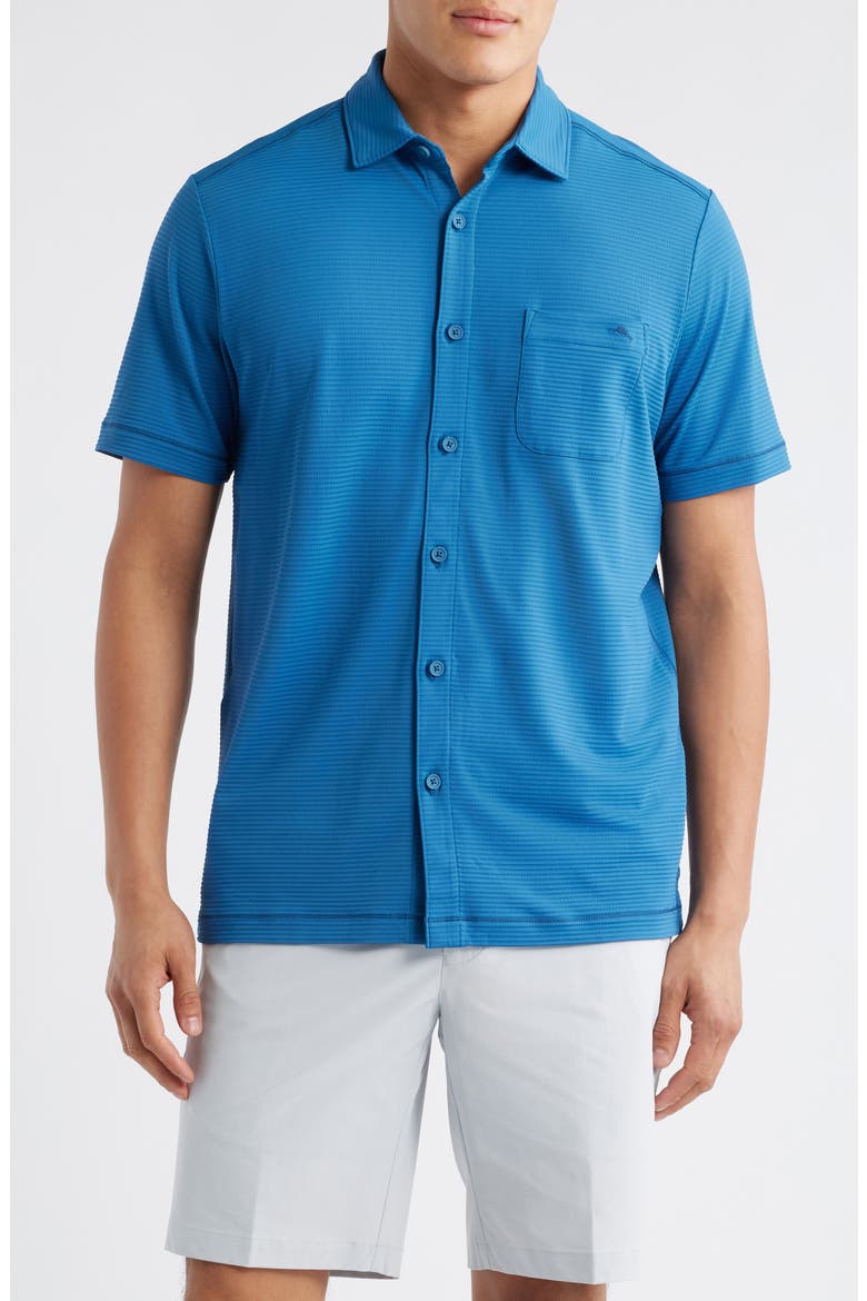 Costa Wave Short Sleeve Button-Up Shirt, Main, color, DEEP AZURE