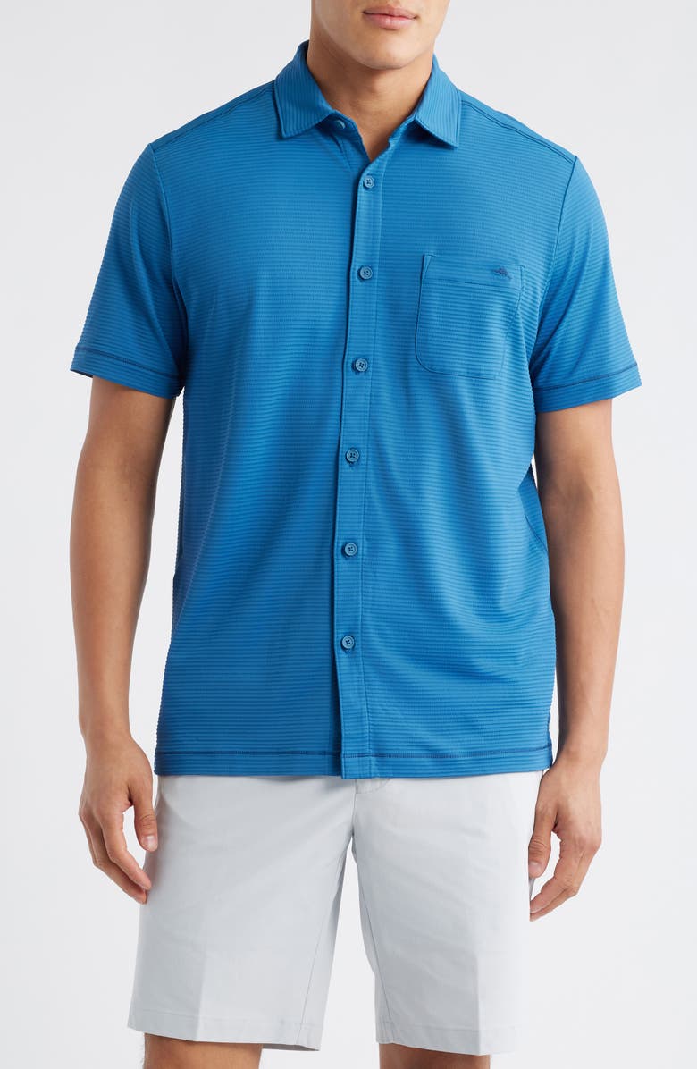 Tommy Bahama Costa Wave Camp Short Sleeve Button-Up Shirt, Main, color, Deep Azure