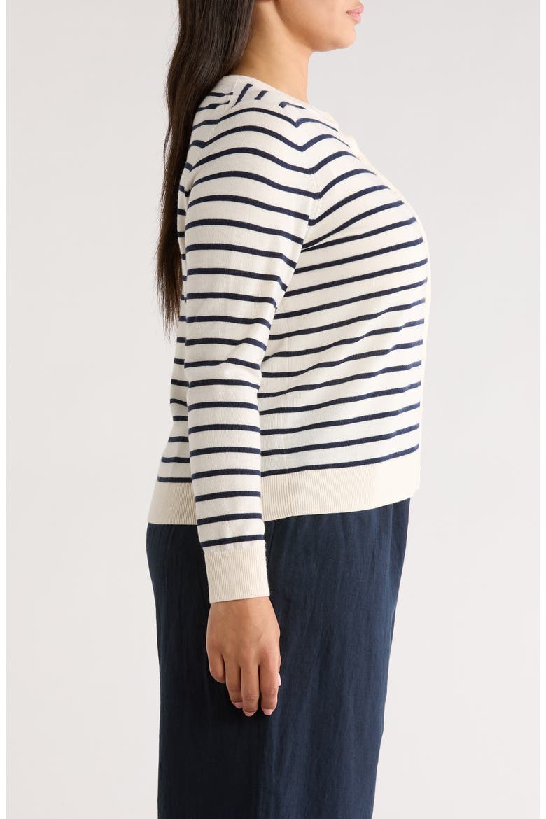 Merino Wool Blend Crewneck Cardigan, Alternate, color, IVORY- NAVY JOSEPHINE STRIPE
