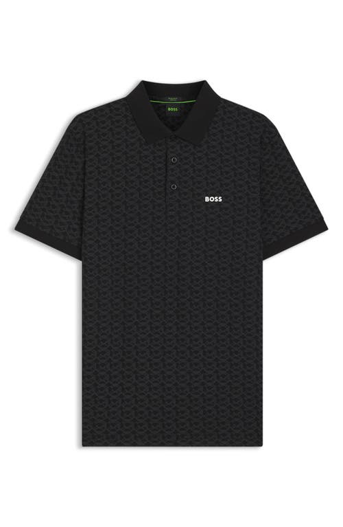 Hugo Boss Boss Paddy Geo Print Cotton Polo In Black