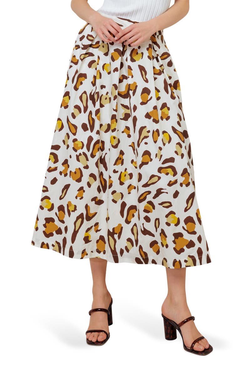 Leopard Midi Skirt, Main, color, NATURAL