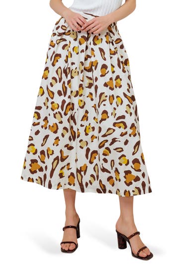 Freemarket Leopard Midi Skirt In Natural