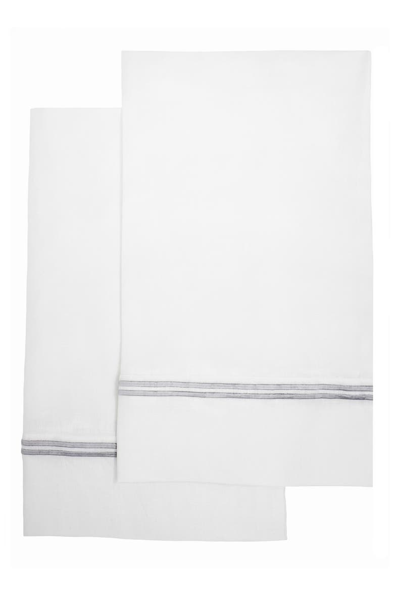 Set of 2 Stripe Embroidered Linen Pillowcases, Main, color, GREY