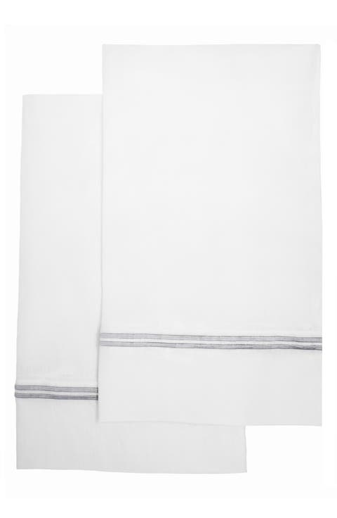 Set of 2 Stripe Embroidered Linen Pillowcases