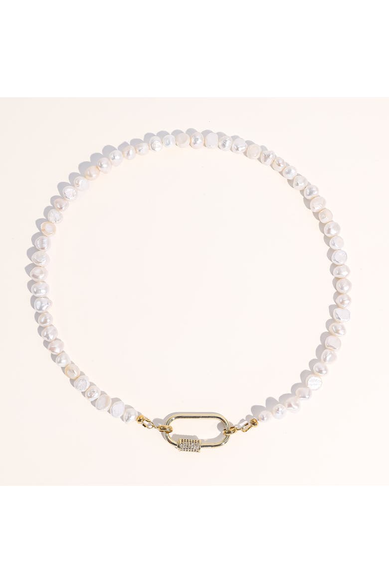 Freshwater Pearl Carabiner Clasp Gold Necklace, Alternate, color, 18K Gold Plated