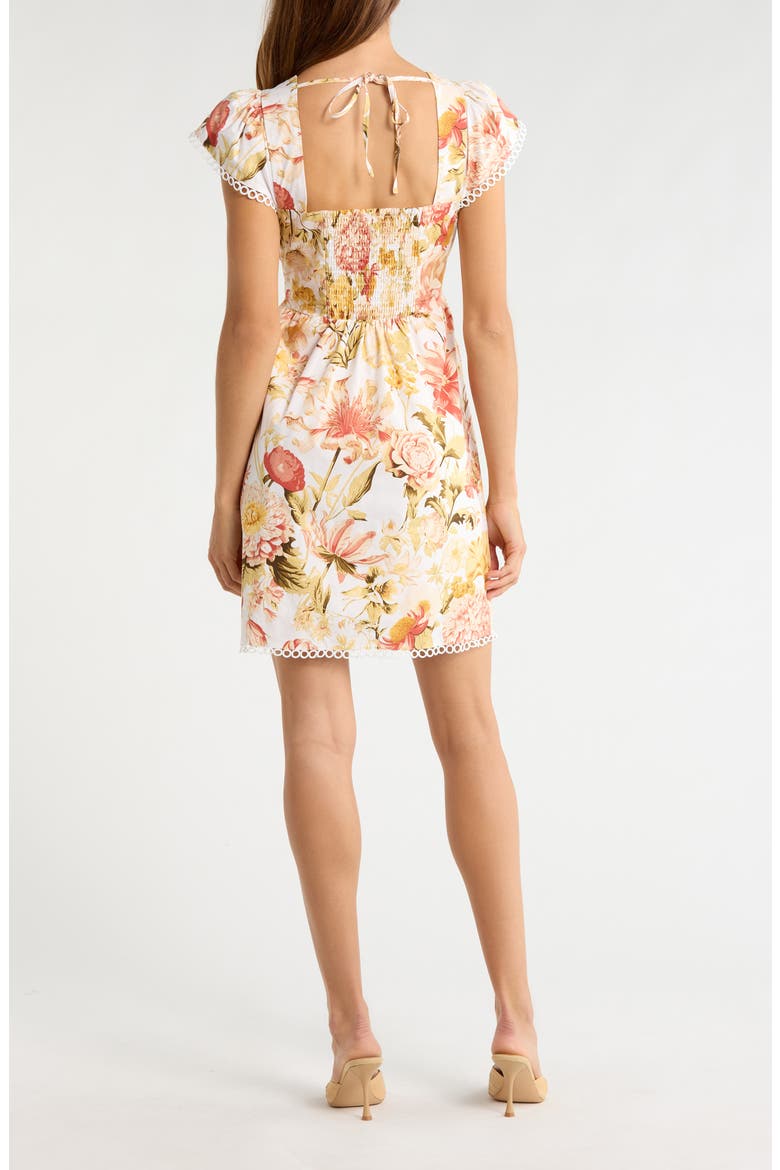 Zury Katey Floral Print Smocked Dress, Alternate, color, CORAL MULTI
