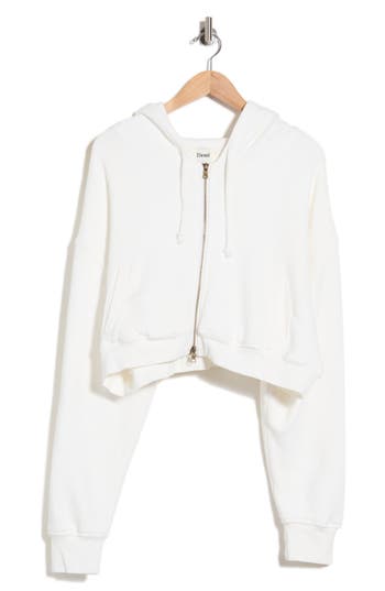 Elwood Crop Organic Cotton Zip Hoodie In Vintage White