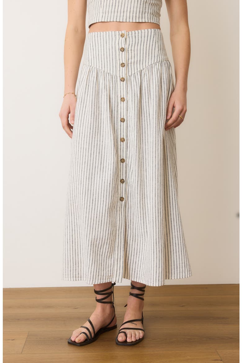 Jade Stripe Button Front Hemp Blend Midi Skirt, Alternate, color, CREAM/ NAVY STRIPE