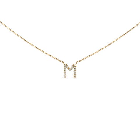 10K Yellow Gold Diamond Accent "A-Z" Block Initial Pendant Necklace