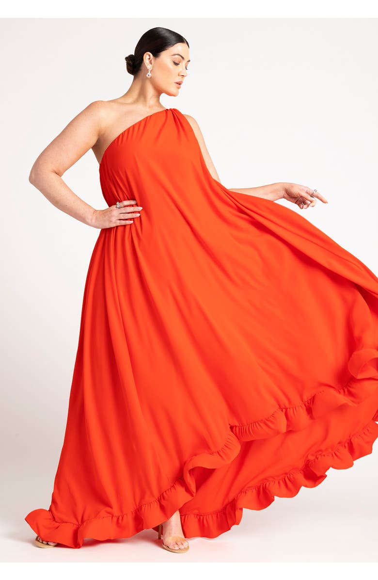 ELOQUII Dramatic Ruffle Gown, Alternate, color, Bright Orange