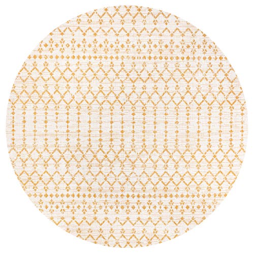 Jonathan Y Ourika Moroccan Geometric Textured Weave Indoor/outdoor Round Area Rug In Cream/yellow