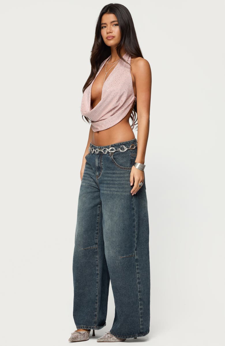 EDIKTED Studded Backless Cowl Neck Top, Alternate, color, 