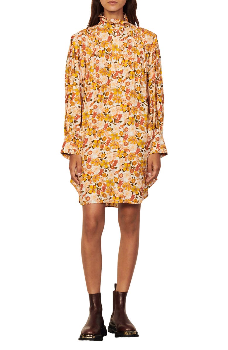 SANDRO Filipa Floral Long Sleeve Dress, Main, color, Ecru