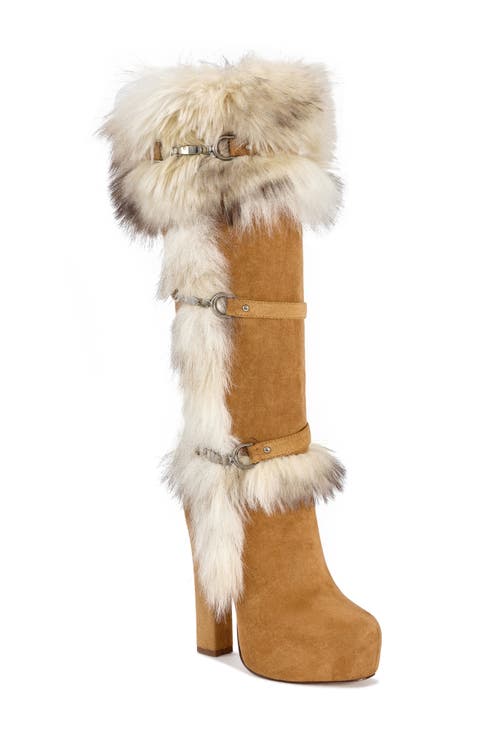Rylan Faux Leather Knee High Boot with Faux Fur Trim