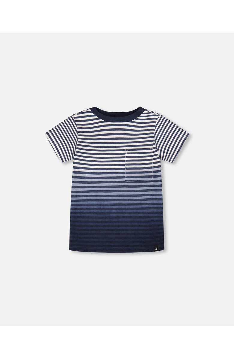 Deux par Deux Organic Cotton Gradient Stripes Short Sleeve T-Shirt, Main, color, Striped Gradient Blue