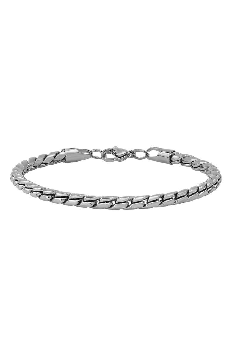 HMY JEWELRY Men's Oxidized Stainless Steel Chain Bracelet, Alternate, color, Metallic