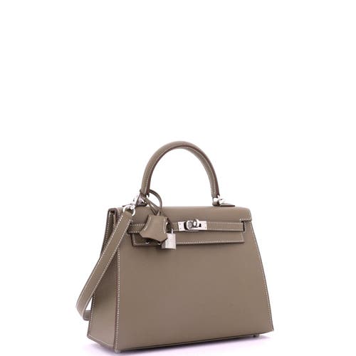 Pre-owned Hermes Hermes Kelly Handbag Grey Epsom With Palladium Hardware 25 In Brown