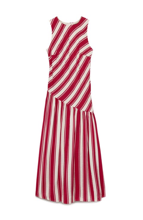 Stripe Drop Waist Sleeveless Maxi Dress