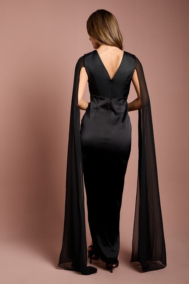 Satin Cape Sleeve Maxi Dress, Alternate, color, Black