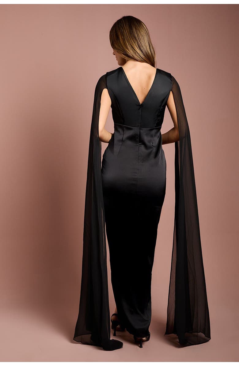 Coast Satin Cape Sleeve Maxi Dress, Alternate, color, Black