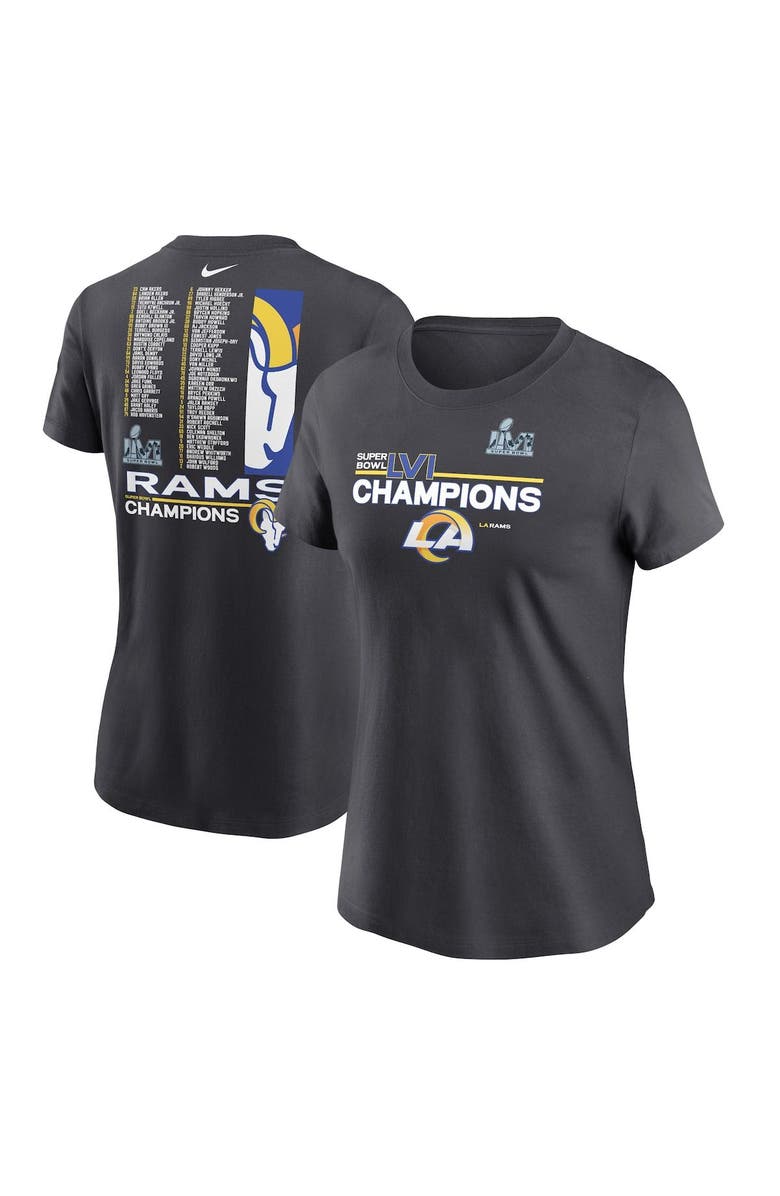 Nike Women's Nike Anthracite Los Angeles Rams Super Bowl LVI Champions Roster T-Shirt, Main, color, Anthracite