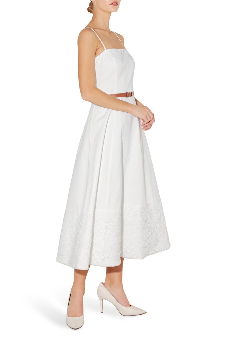 Lace Hem Cotton Midi Dress, Alternate, color, WHITE