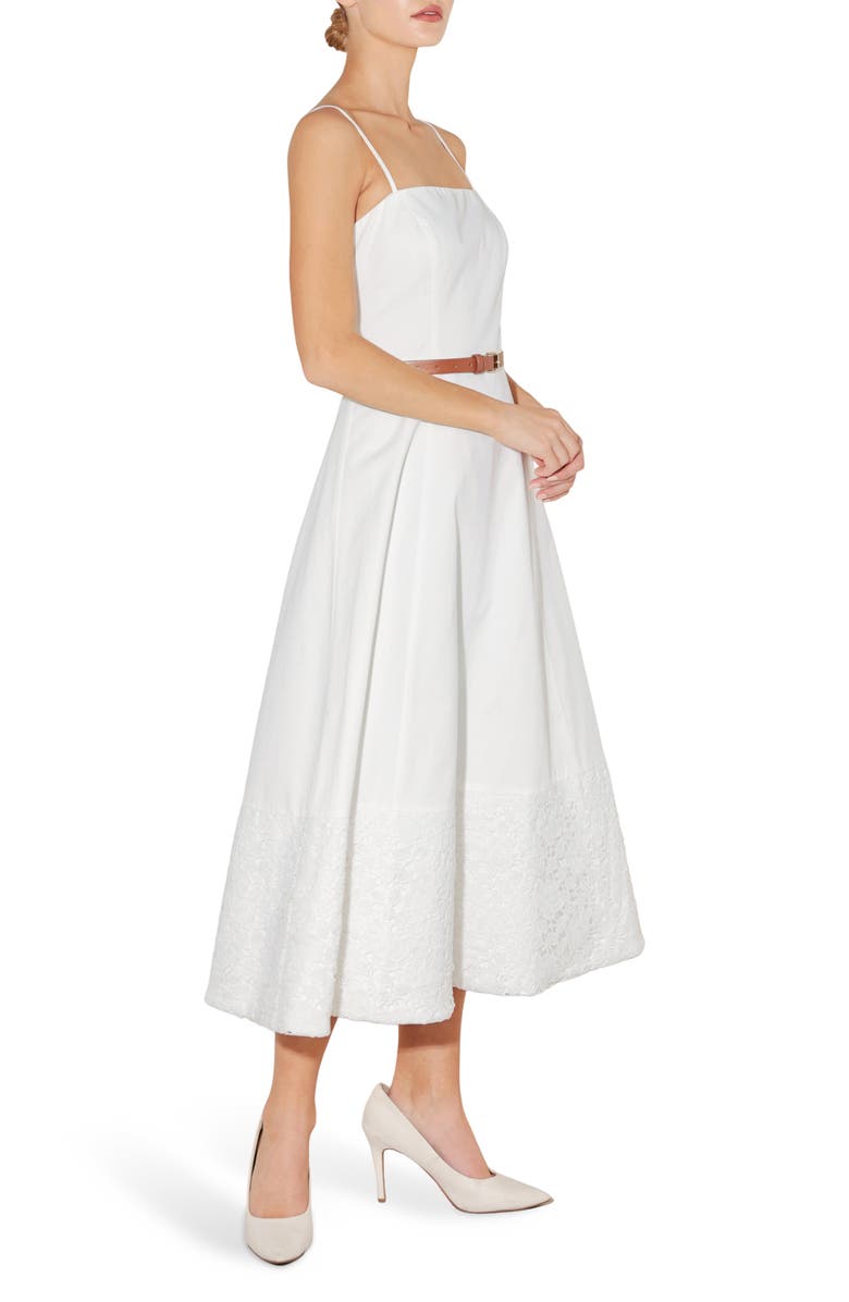 FREEMARKET Lace Hem Cotton Midi Dress, Alternate, color, White
