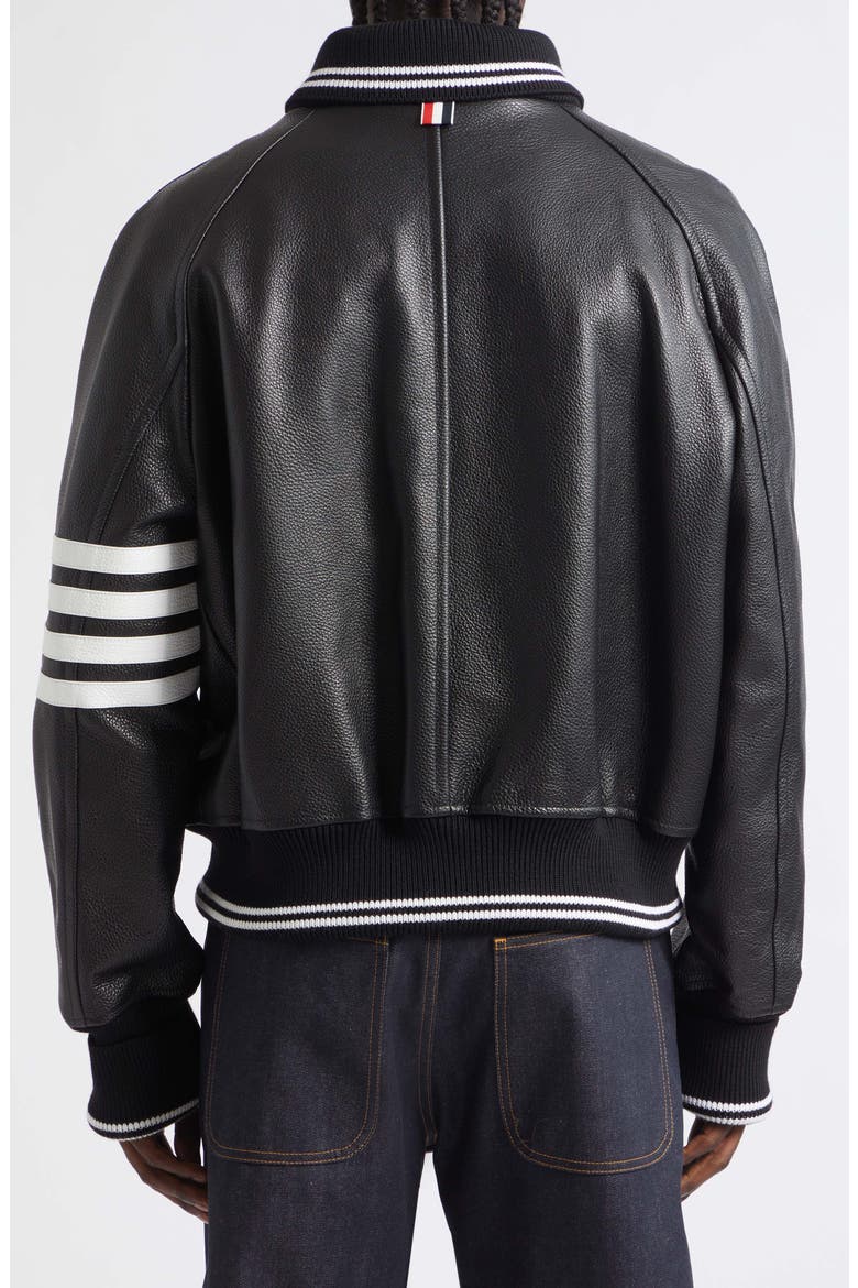 4-Bar Raglan Sleeve Leather Varsity Jacket, Alternate, color, BLACK