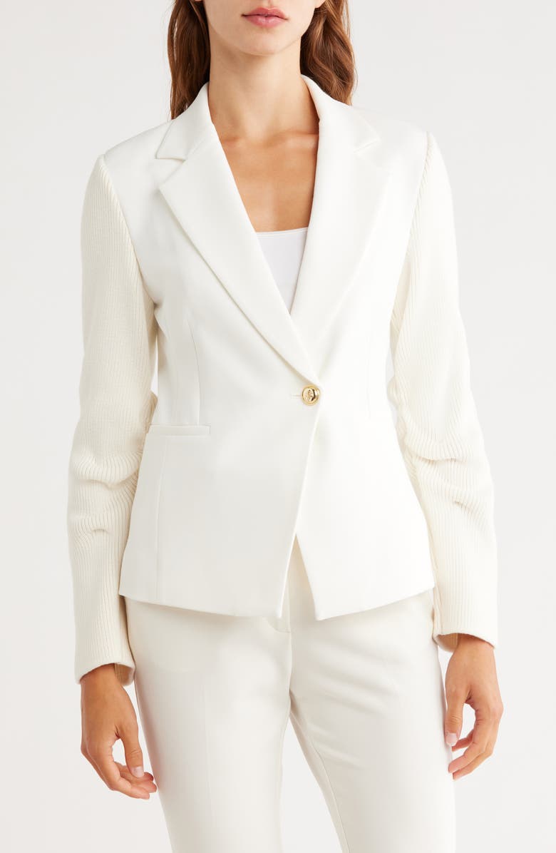 Derek Lam 10 Crosby Flora Mixed Media Blazer, Main, color, Soft White