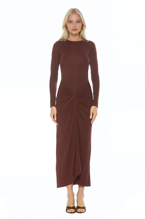 Revel Long Sleeve Draped Skirt Maxi Dress