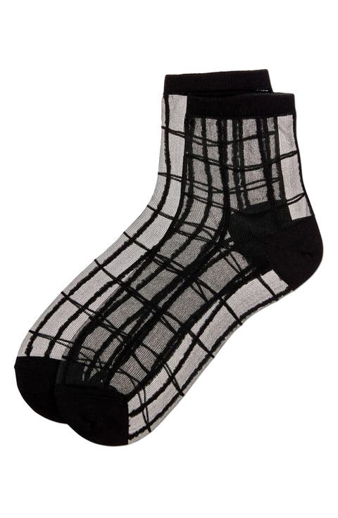 Sheer Plaid Ankle Socks