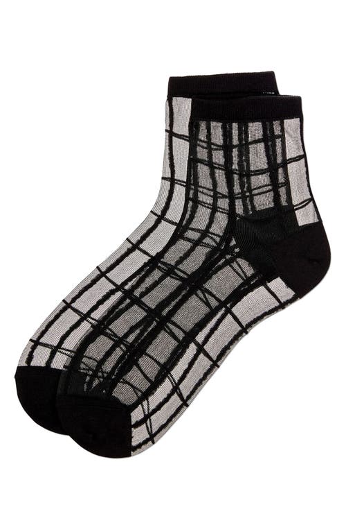 Memoi Sheer Plaid Ankle Socks In Black