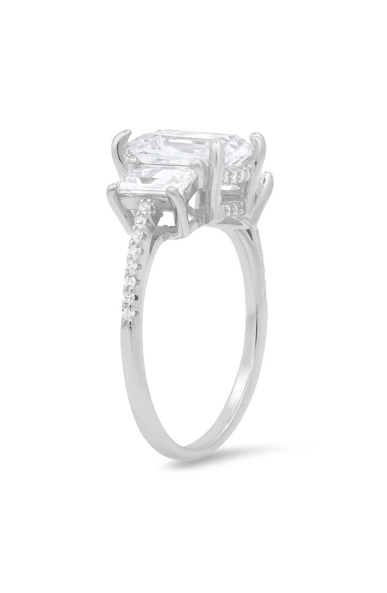 Queen Jewels Sterling Silver 3-Stone CZ Emerald Cut Ring, Alternate, color, Silver