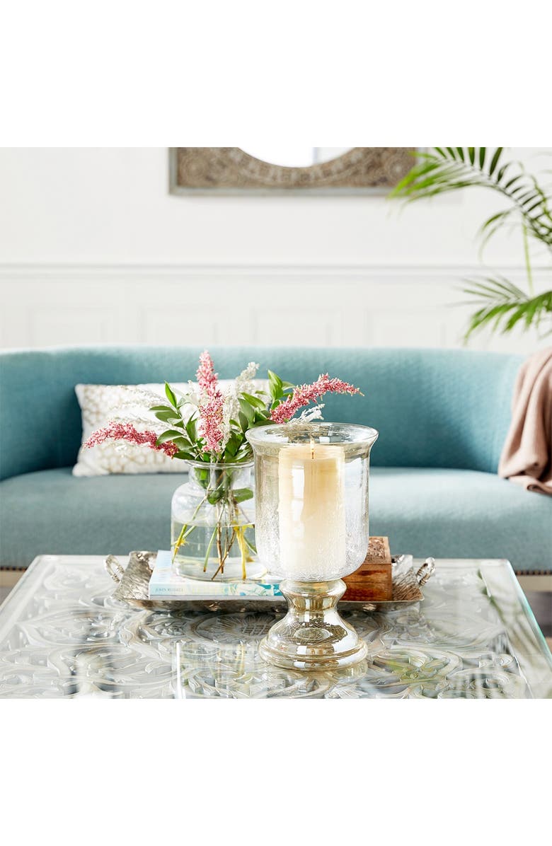 WILLOW ROW Brown Glass Handmade Turned Style Pillar Hurricane Lamp with Smoked Glass Finish, Alternate, color, 