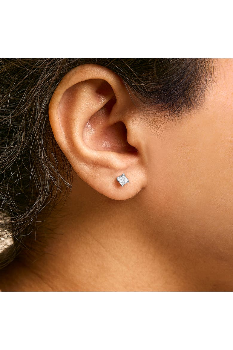 14K White Gold 1/2 Ct Princess Lab Grown Diamond Solitaire Stud Earrings, Alternate, color, White